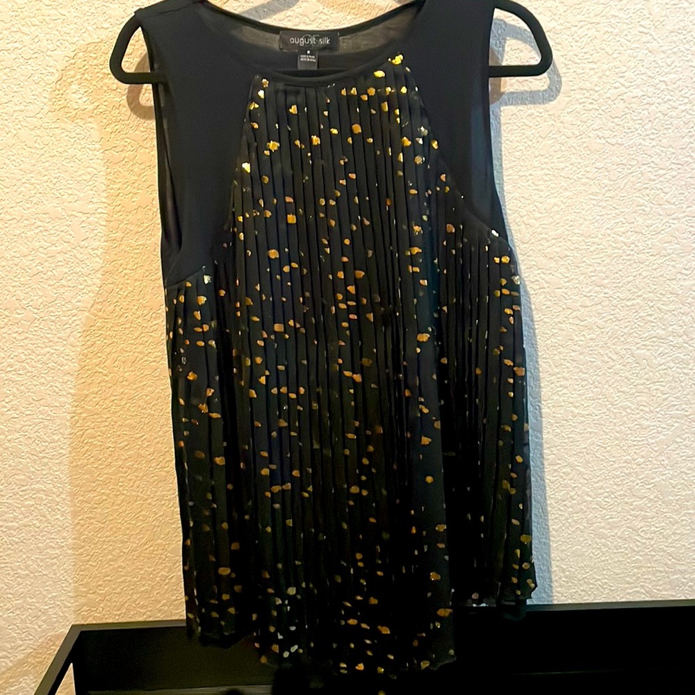 August Silk black pleated top.